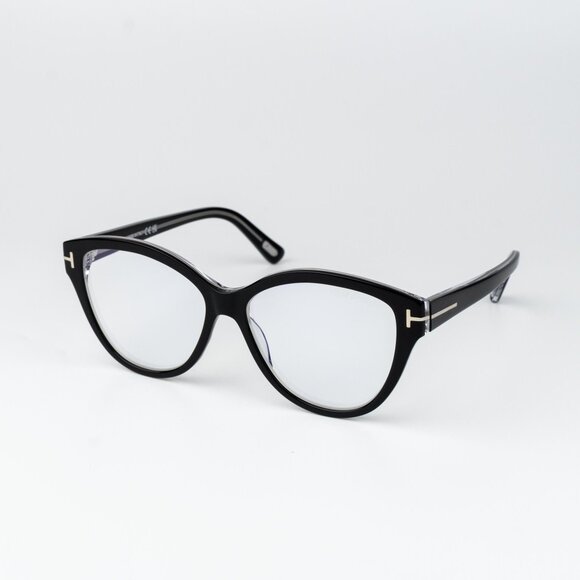 Tom Ford Woman Eyeglasses Black Crystal Blue Light Block Cat Eye FT5954-B 003 - Picture 3 of 11